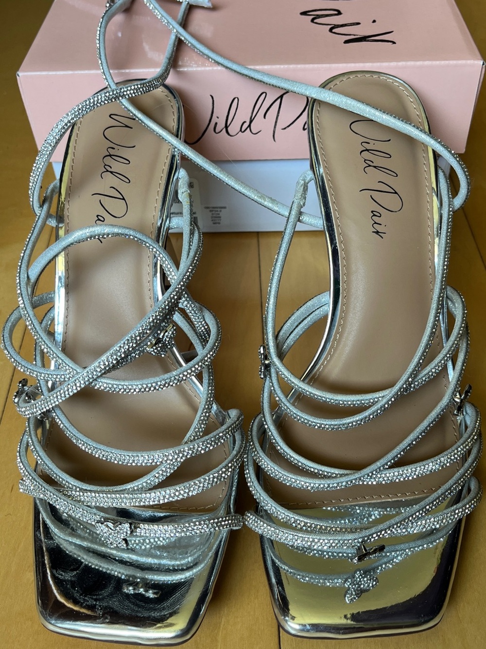 Wild Pair Silver Metallic Strappy Lace-Up Heels